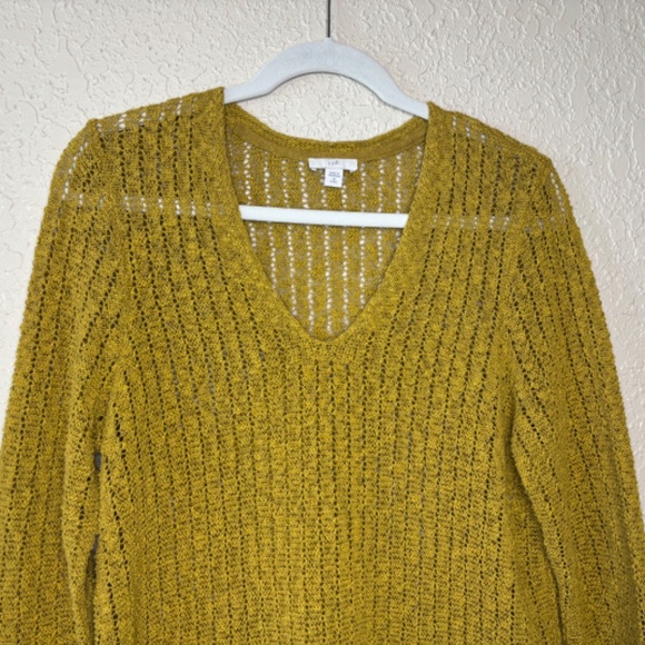J. Jill Mustard Open Stitch Knit V-Neck Cotton Pull Over Sweater Women's Size M - Picture 4 of 11